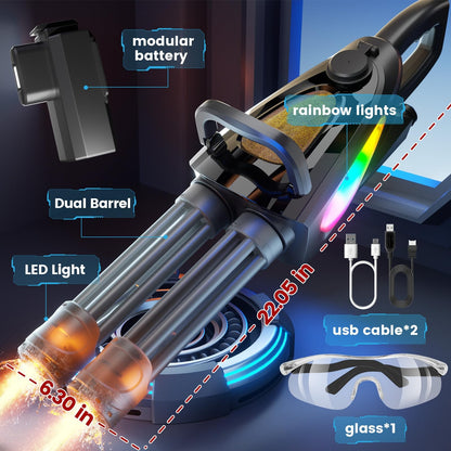 Gatling Electric Water Gun with Rotating Barrel, LED Muzzle Light, Dual Water...