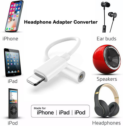 1-3PCS For iPhone Headphone Adapter Jack 8Pin to 3.5mm Aux Cord Dongle Converter