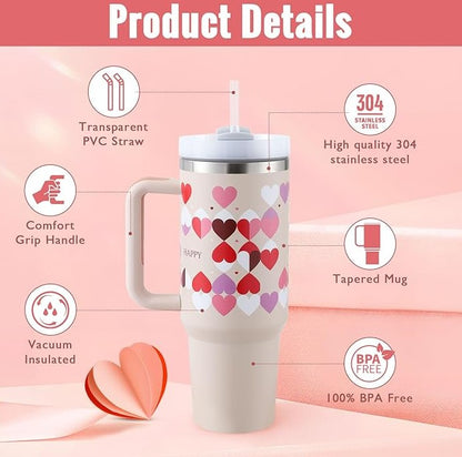 40 Oz Tumbler With Handle Straw Insulated, Stainless Steel Spill Proof Vacuum Co