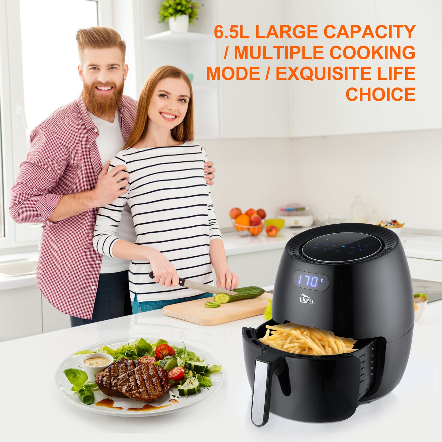 UTEN 5Qt/5.9Qt Electric Air Fryer Hot Oven Oilless Cooker Time/Temp Control