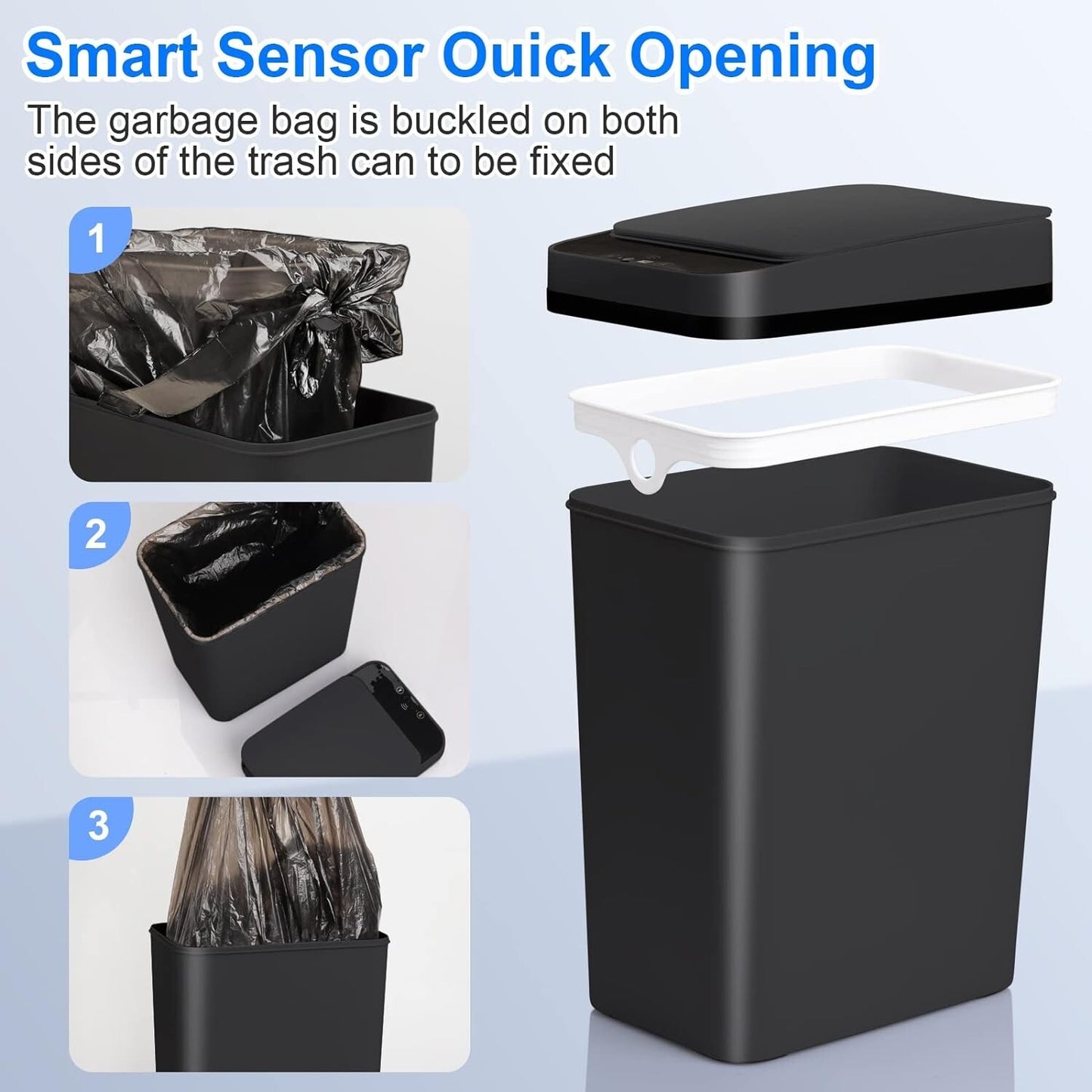 Sleek Automatic Trash Cans 2.2 Gallon - Odor-Sealing, Touchless Design