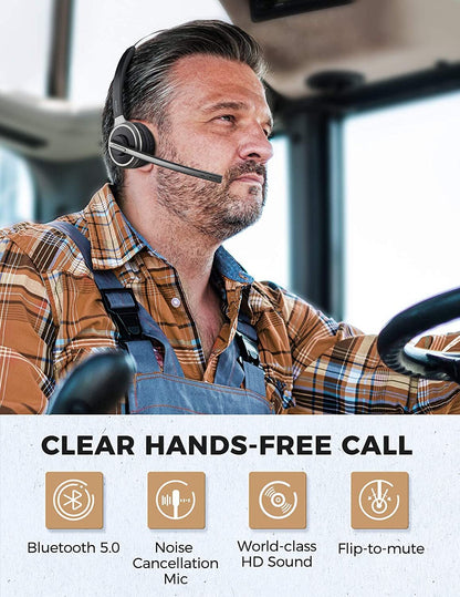 Mpow 078 Upgrade Bluetooth 5.0 Headset Trucker Call Center Driver Headphones Mic