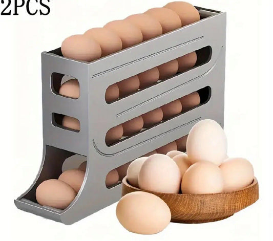 4 Tiers Egg Holder for Fridge， Automatic Egg Rolling Rack, 30 Eggs Storage Rack,