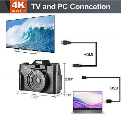 4K Digital Vlogging Camera for YouTube 4k Camcorder HD 1080P 48MP Video Camera