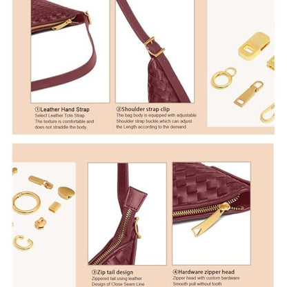 Shoulder Handbags Shoulder Bag for Women Totes Woven Vegan Leather Bag Burgundy