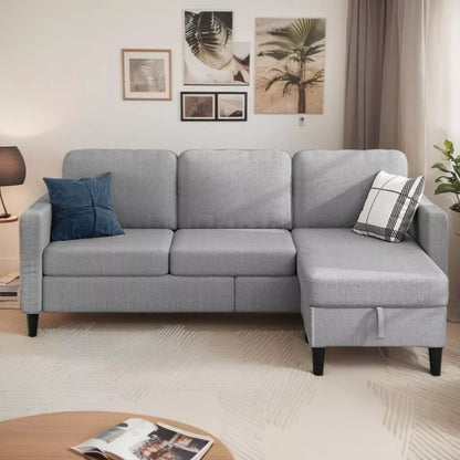 Small Sectional Sofa with Storage Ottoman,3 Seater L Shaped Sofa for Living Room