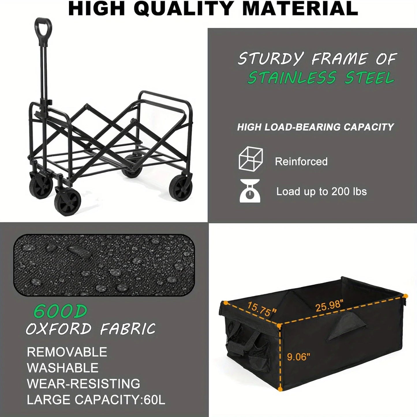 Folding Beach Wagon Cart 550LBS Heavy Duty Utility w/Big Wheels