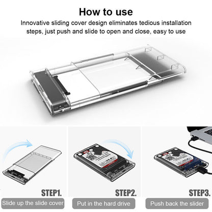 Drive Hard 3.0 Case 2.5" SSD External Clear HDD Enclosure Laptop SATA Tool-Free
