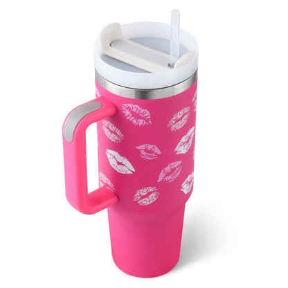 40 Oz Tumbler With Handle Straw Insulated, Stainless Steel Spill Proof Vacuum Co