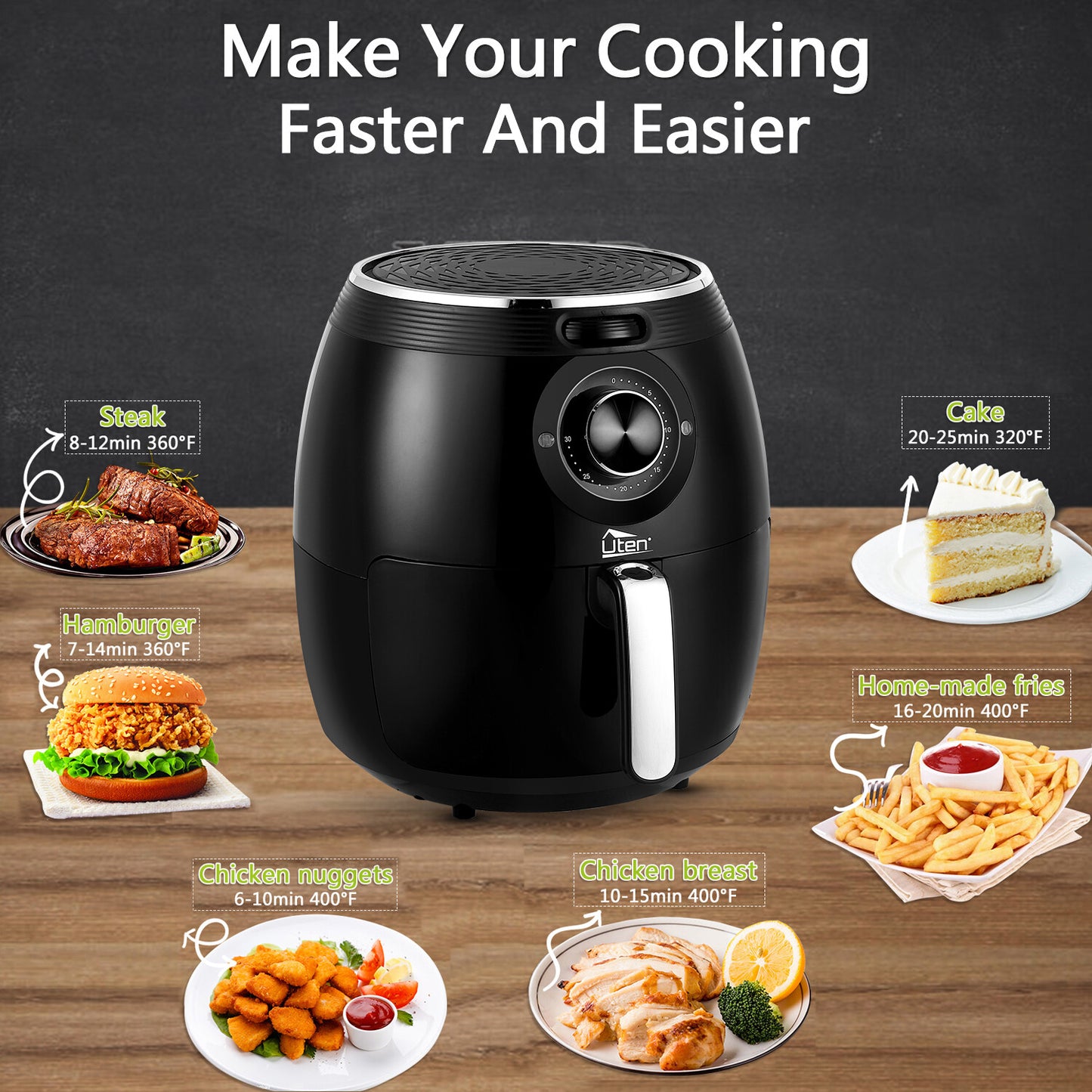 UTEN 5Qt/5.9Qt Electric Air Fryer Hot Oven Oilless Cooker Time/Temp Control