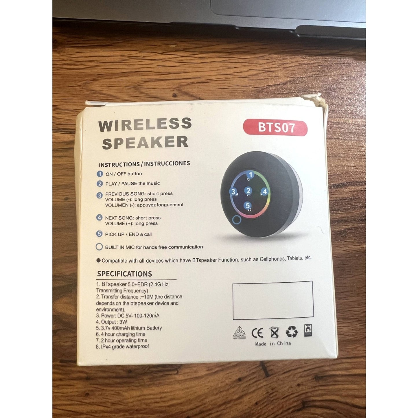 BTS-07 LED Colorful Light IPX4 Waterproof Wireless Bluetooth Speaker