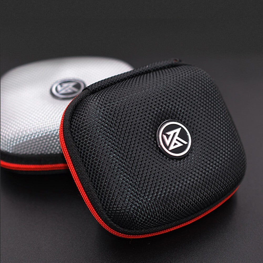 Portable Square Earphone Case Box with Mesh Pocket Headset Storage Black