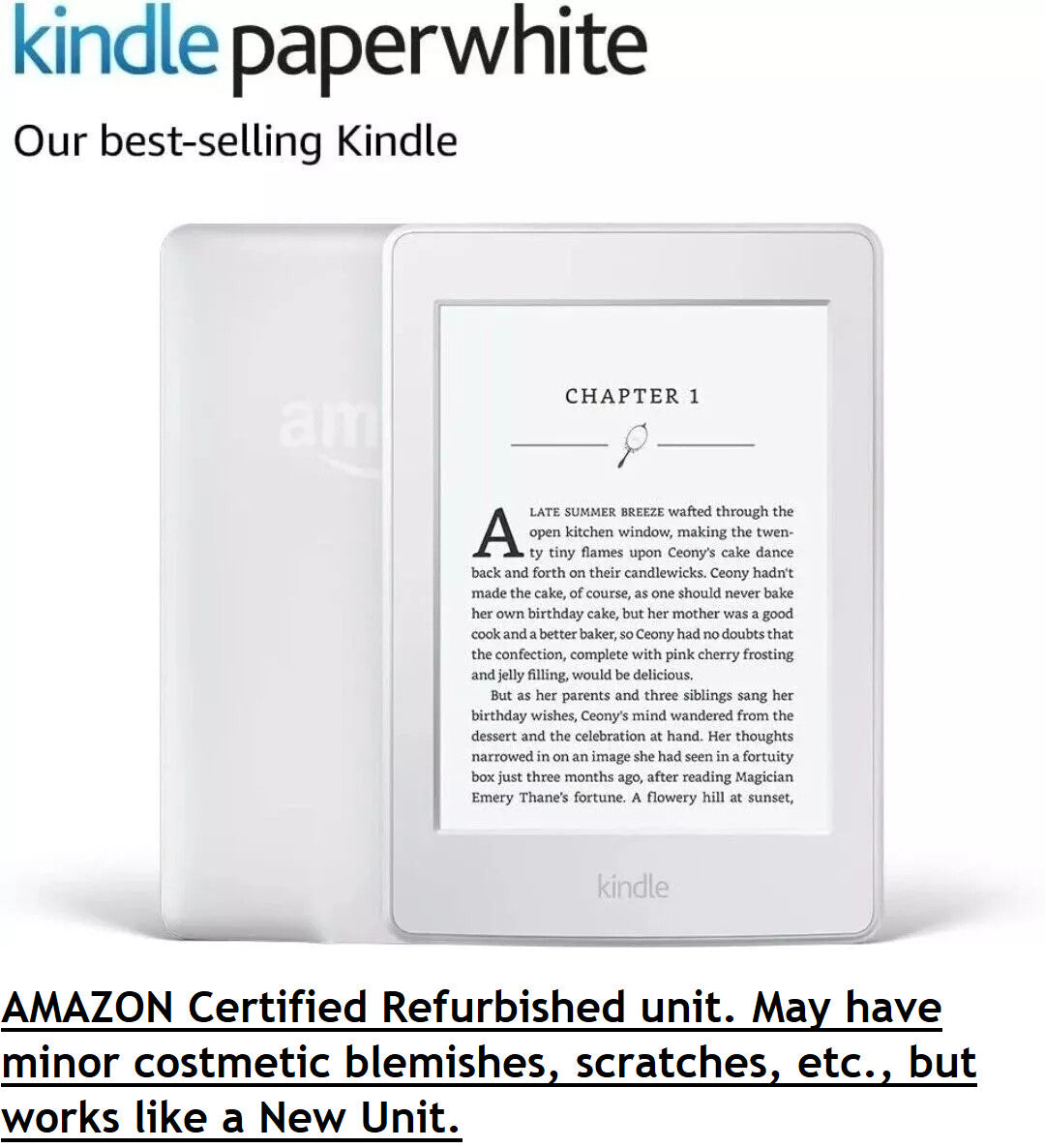 Amazon Kindle Paperwhite 7th Generation E-Book Reader 6" WiFi 300ppi 4Gb White X
