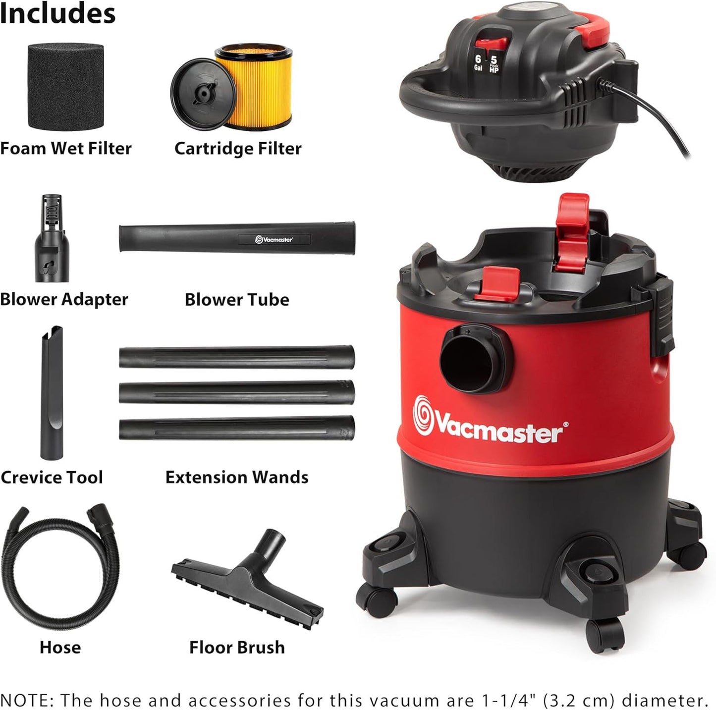 6-Gallon* Wet/Dry Vacuum with Detachable Blower – VBVB611PF 1101
