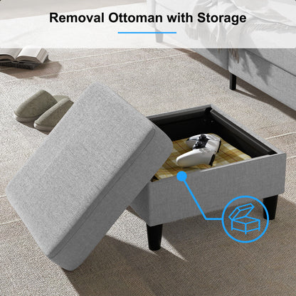 Small Sectional Sofa with Storage Ottoman,3 Seater L Shaped Sofa for Living Room