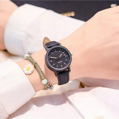 YIKAZE Women's Watch PU Leather Strap Women Quartz Watches Waterproof Round Dial