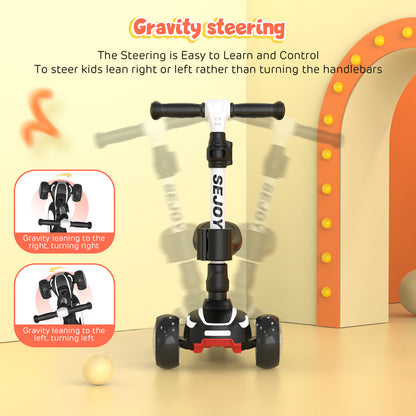 SEJOU Kids Scooter 3 Wheel LED Light Up Child Kick Flashing Push Adjustable Fold