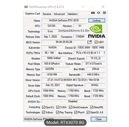 Peladn Gaming GPU Nvidia RTX 3070 8G Graphics Card GDDR6 Dual Fan