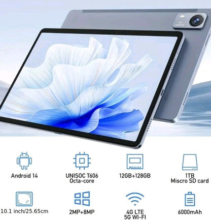 10.1" WIFI Tablet Android 14 HD 128GB Tablet Pad Octa-Core Dual SIM 4G LTE