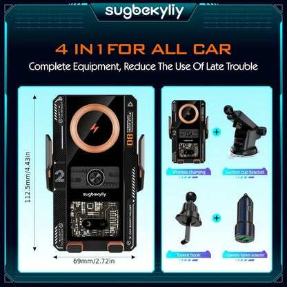 15W Fast Wireless Car Charger Automatic Clamping Mount Air Vent Phone Holder BK
