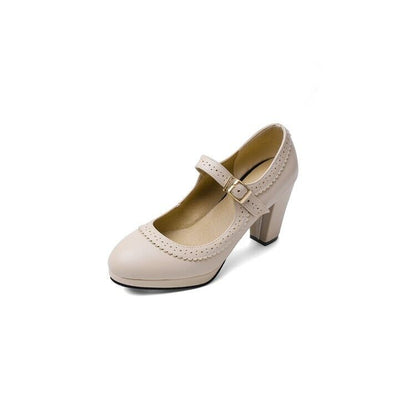 Womens Mary Jane Shoes Ankle Buckle Chunky Heels Pumps Round Toe Casual Shoes Sz