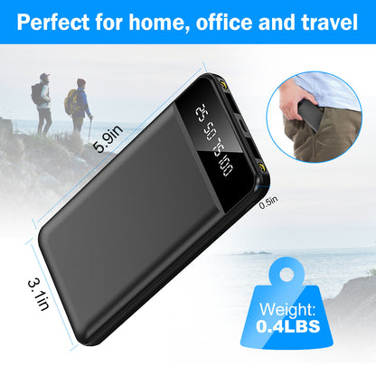 10000mAh Power Bank Dual USB Slim External Battery Pack Charger with LCD Display