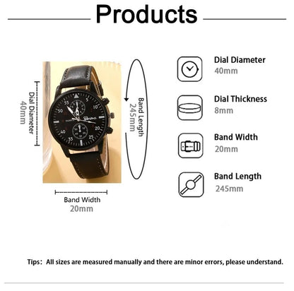 Brown Leather Quartz Watch For Men, Luxury Bracelet Set