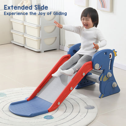 Toddler Indoor Slide for Age 0 To 3 Dinosaur Foldable Slide with Basketball Hoop