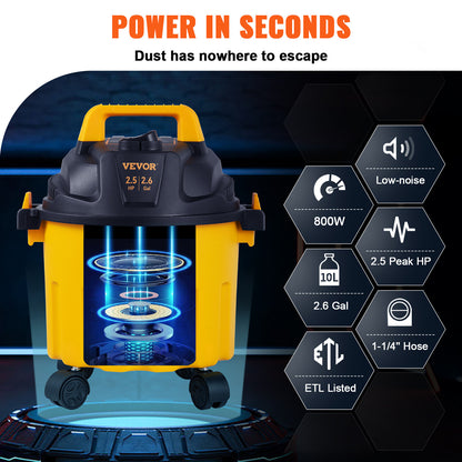 2.6 Gallon Shop Vacuum w/ Blowing Function Wet Dry Vac 2.5 Peak HP Portable USA