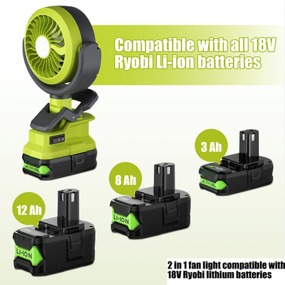 Portable Cordless Jobsite Fan For Ryobi 18V Battery With Led Light Outdoor