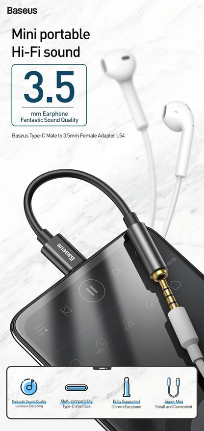 Baseus USB Type C To 3.5mm Earphone Jack OTG Adapter Type-C 3.5 mm Headphone