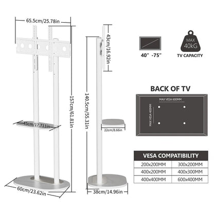 Height Adjustable Floor TV Stand with Mount Stone Shelf for 40”-75” Load up 40KG