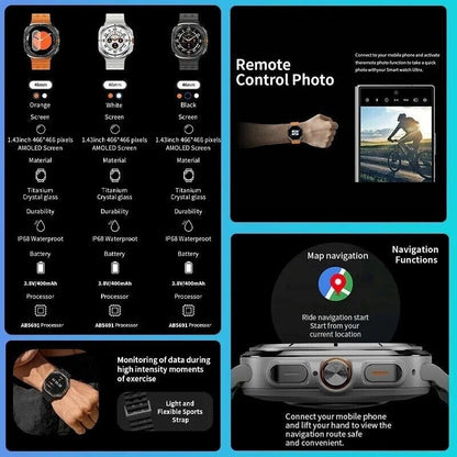 NEW Ultra Men 32GB GPS Smart Watch AMOLED Screen 1.5" Fitness & Health Tracking
