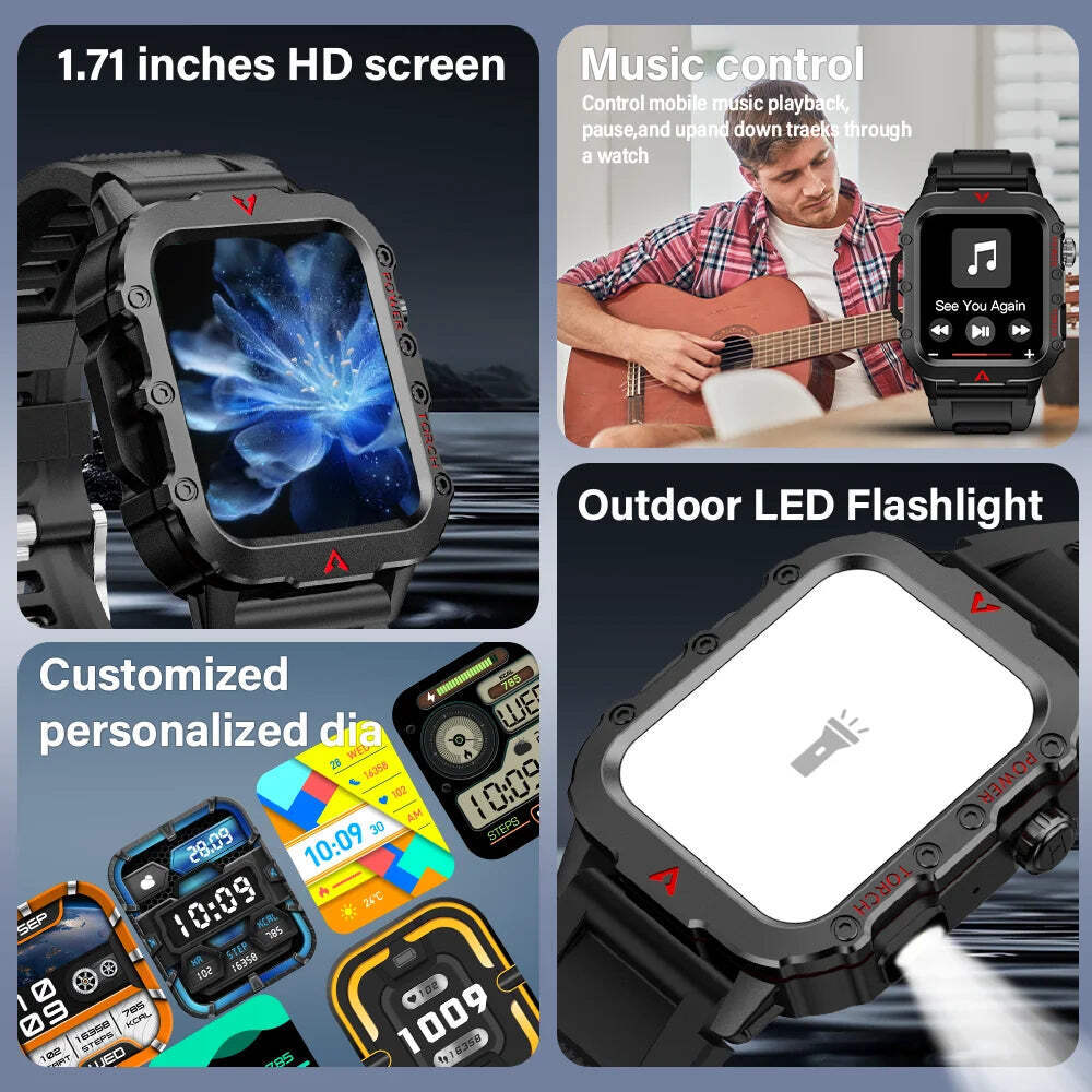 LAXASFIT Men's Smart Sports Watch – 1.71" HD Display, Bluetooth Calling, Blood O