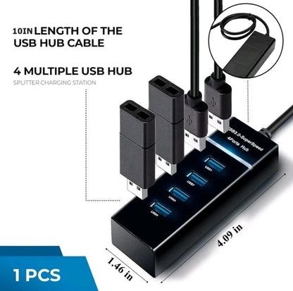 USB 3.0 Hub 4Port Splitter Adapter High Speed Data LED For PC Laptop Desktop