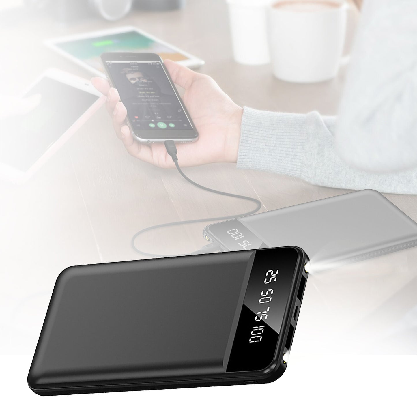 10000mAh Power Bank Dual USB Slim External Battery Pack Charger with LCD Display