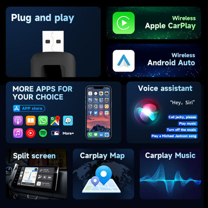 2-in-1 Wireles CarPlay Auto Adapter Fast-Connecting Plug&Play WIFI5.0 BT2.4/5.0