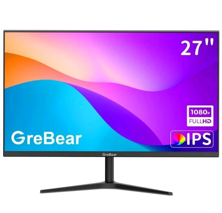 Grebear 27 Inch Monitor, Full HD 1080P 75Hz Computer Monitor, IPS Display, HDMi