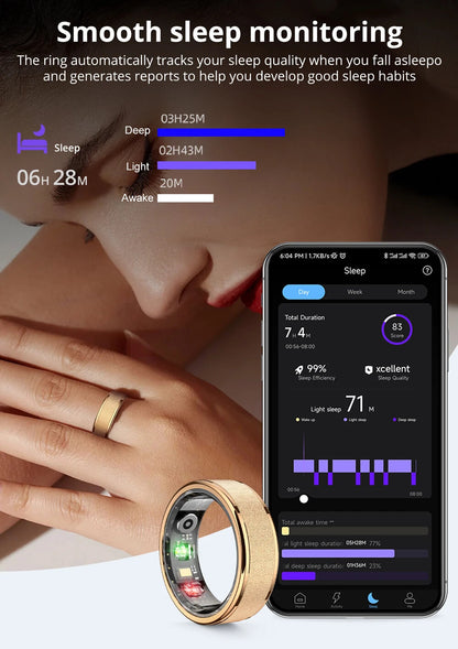 Smart Ring with Charging Case,Health Sleep Monitor, 5ATM Waterproof,Multi-sport