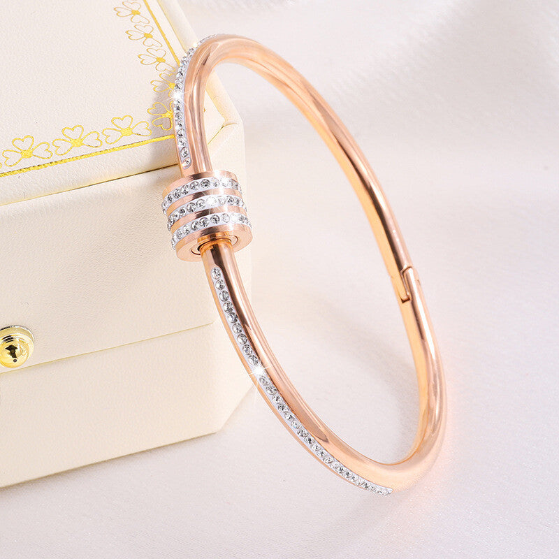 Non fading titanium steel inlaid with rhinestones stainless steel bracelet