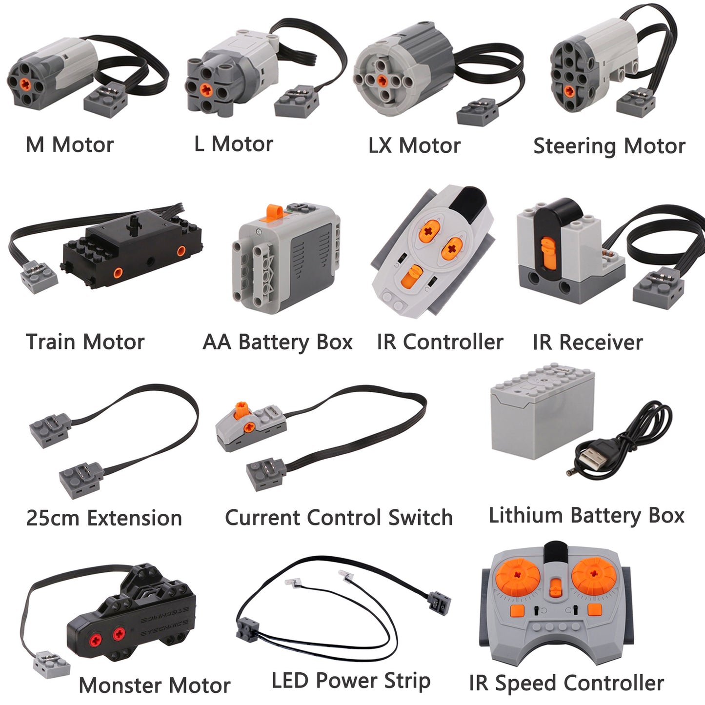 14Pcs/Set Technical Motor Parts MOC Multi Power Functions 8293 8883 99012 88004