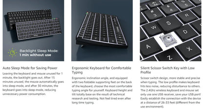 Full-Size Backlight Wireless Keyboard and Mouse Combo Laptop PC USB Silent Click