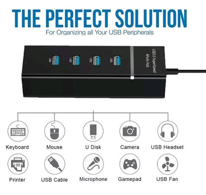 USB 3.0 Hub 4Port Splitter Adapter High Speed Data LED For PC Laptop Desktop