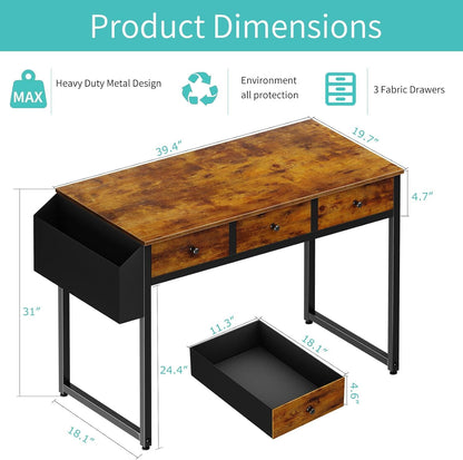 Small White Desk with Drawers - for Bedroom, 32 Inch Home Computer Desk