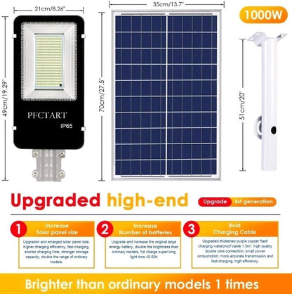 1000W Solar Street Lights LED Road Lamp with Remote - Ideal for Parking Lot Yard