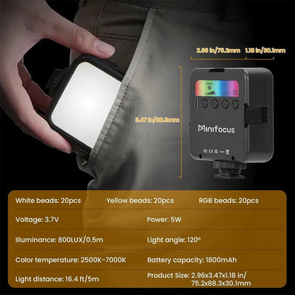 Pocket RGB Mini Fill Light Portable LED for Camera, Smartphone, GoPro & Laptop S