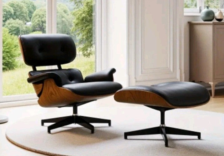 Leather Recliner Chair with Ottoman - Mid-Century Modern Accent Lounge Chair