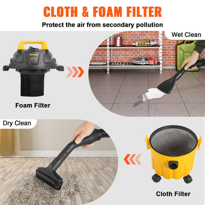 2.6 Gallon Shop Vacuum w/ Blowing Function Wet Dry Vac 2.5 Peak HP Portable USA