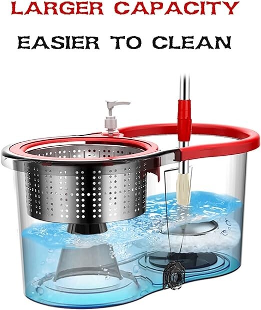 Mop and Bucket with Wringer Set 360° 3psc Microfiber Spin Mop with Bucket