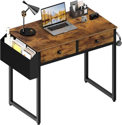 Small White Desk with Drawers - for Bedroom, 32 Inch Home Computer Desk
